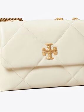 Tory Burch Ivory Quilted Shoulder Bag with Gold Logo